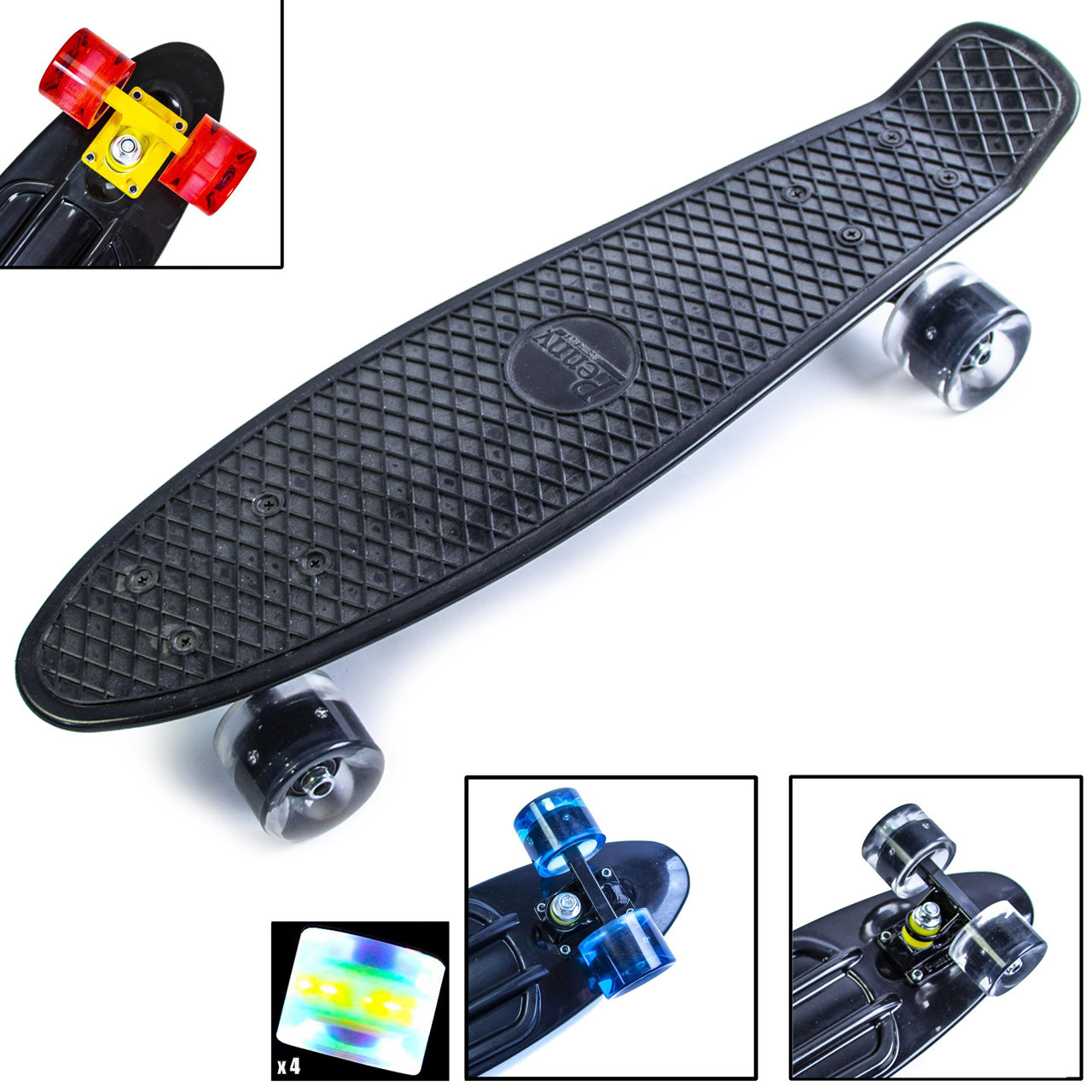 +ПОДАРОК Пенни Борд, Penny Board 22 "Pastel Series" Черный, Светящиеся Led колеса - фото 2 - id-p1409858633