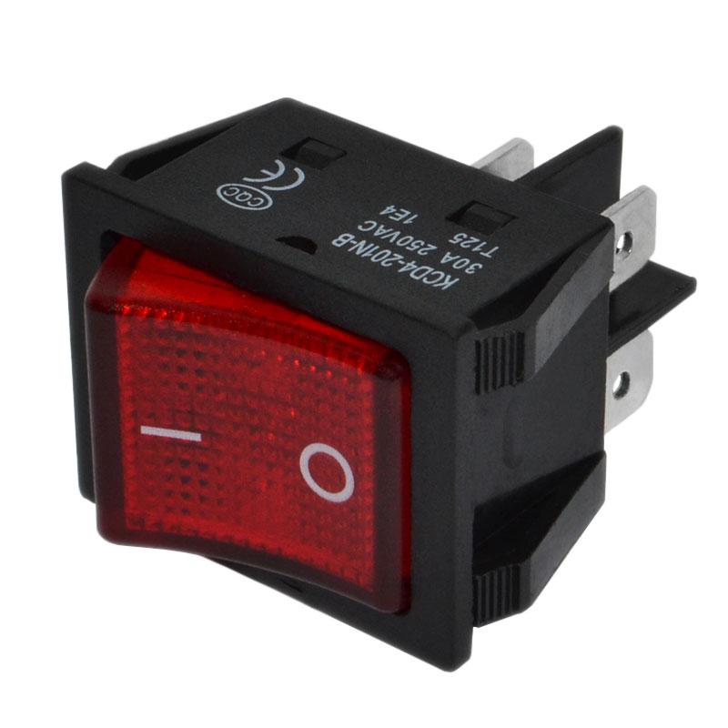 Вимикач KCD4-201, ON-OFF, 4pin, 30A, 220V, червоний