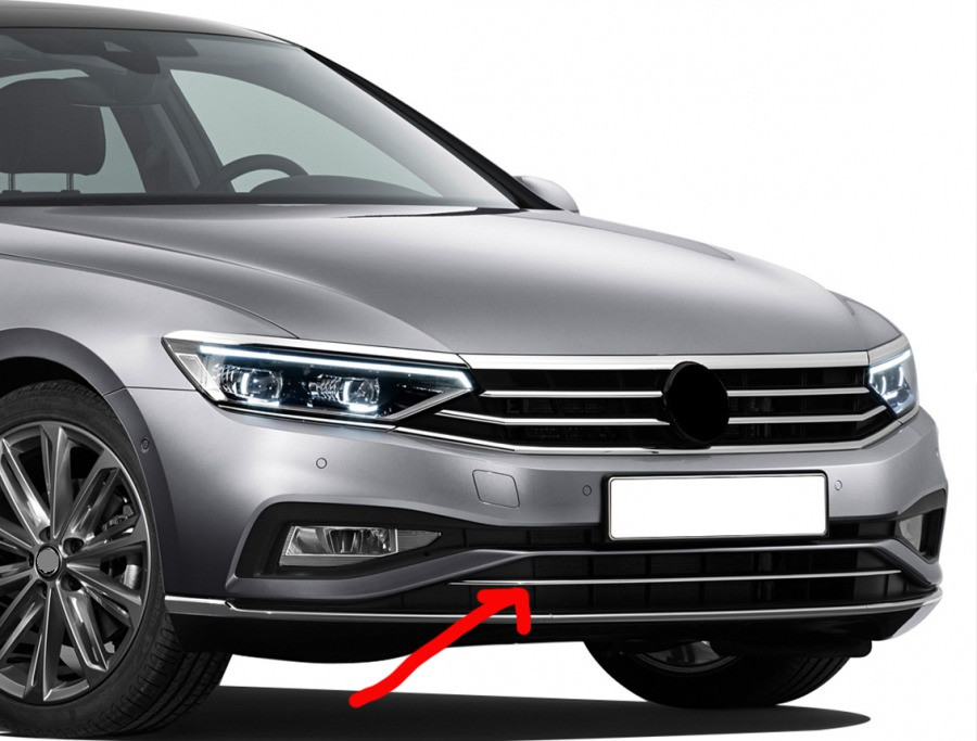 Верхня смужка в бампер (2019-2023, 1 шт, нерж) для Volkswagen Passat B8 рр, фото 1