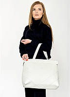 Вместительная белая женская сумка шоппер с двумя ручками из матовой экокожи