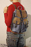 Рюкзак із джинсів із вельветом і коричневою шкірою, фото 2