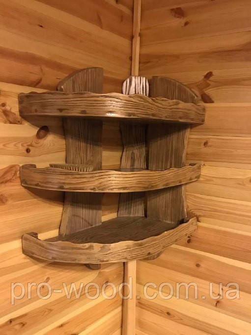 Полиця кутова з масиву для лазні, фото 1