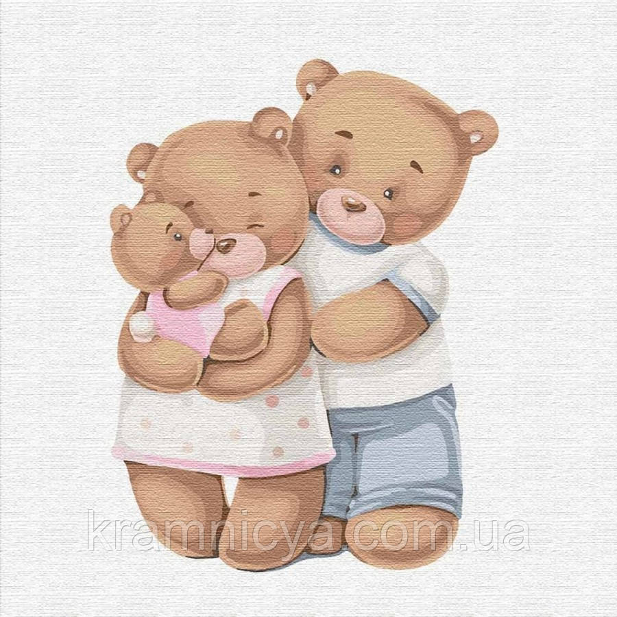 Картина за номерами Щаслива сім'я ведмежать, 30x30 Ідейка (КНО2347)