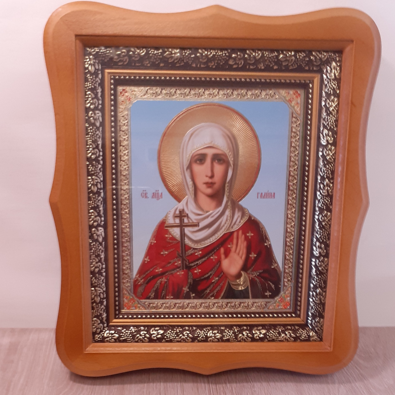 Ікона Галина свята мучениця, лик 15х18 см, у світлому дерев'яному кіоті