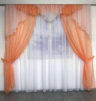 Готові штори для залу ALBO 150х270cm (2шт) та ламбрекен на карниз 300-350 cm Бежевий (LS-210-8)