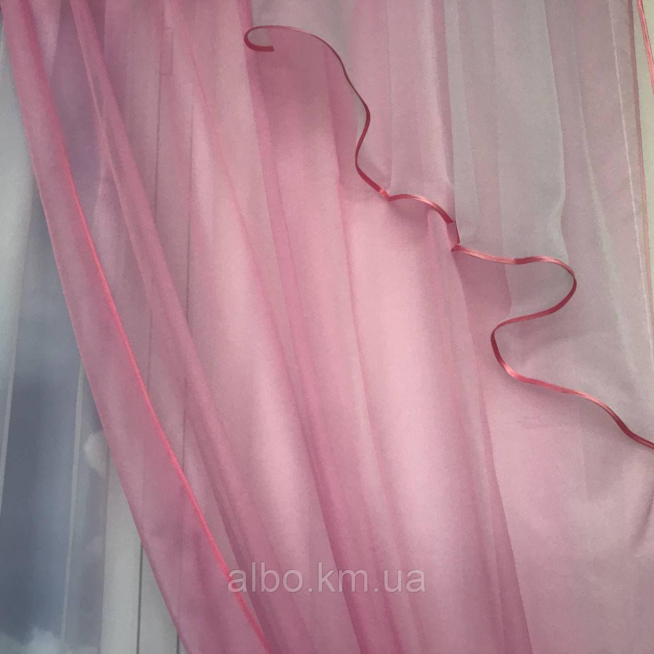 Портьеры в спальню 150х270cm (2 шт) из шифона с ламбрекеном ALBO розовые (LS-295-6) - фото 6 - id-p614353351