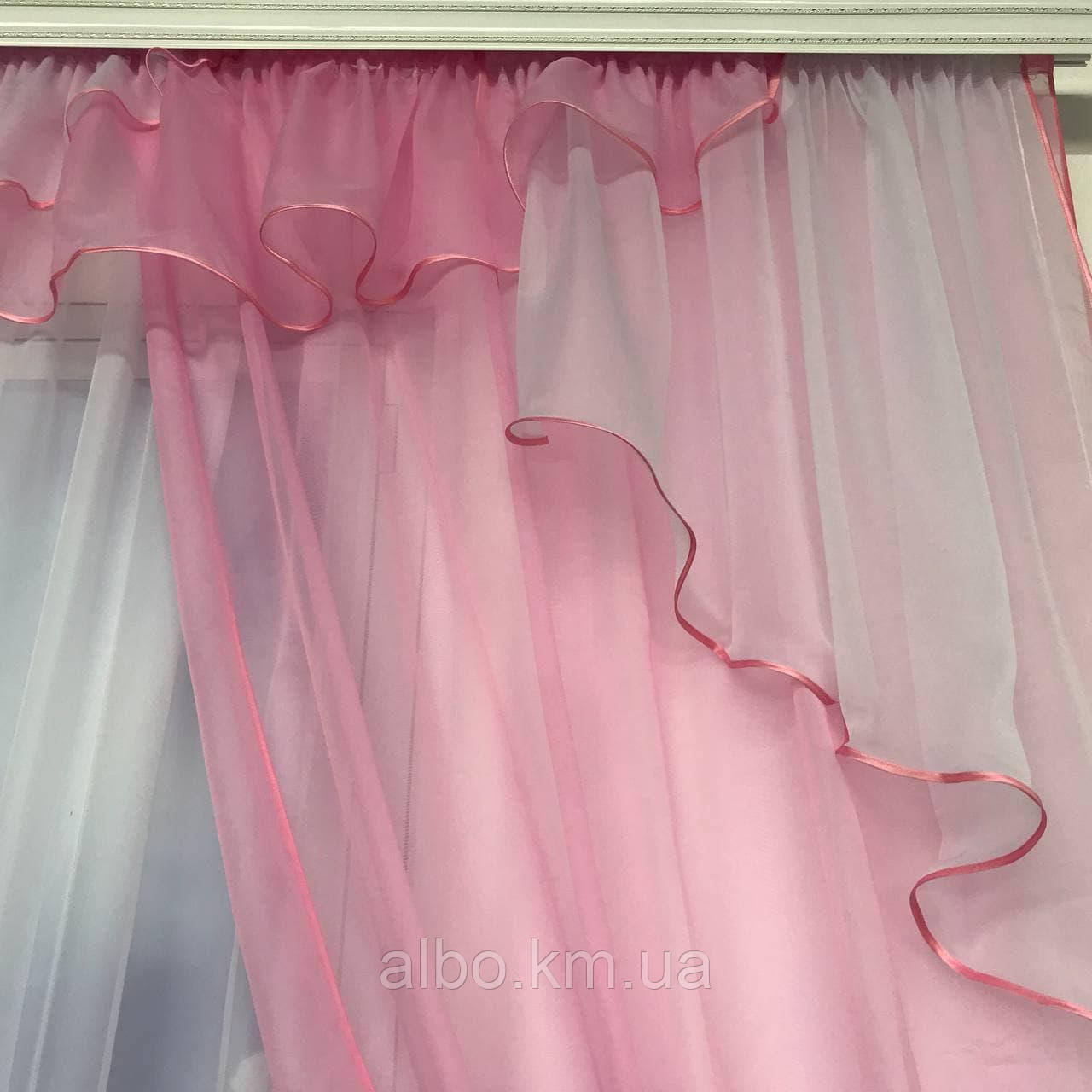 Портьеры в спальню 150х270cm (2 шт) из шифона с ламбрекеном ALBO розовые (LS-295-6) - фото 10 - id-p614353351