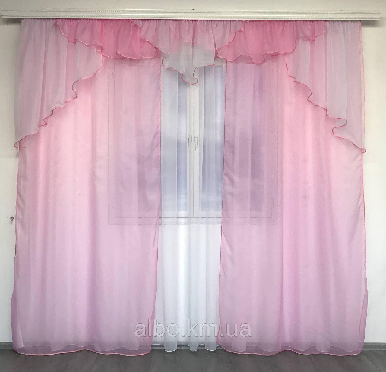 Портьеры в спальню 150х270cm (2 шт) из шифона с ламбрекеном ALBO розовые (LS-295-6) - фото 5 - id-p614353351
