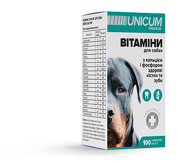 Вітаміни UNICUM Premium для собак з кальцієм і фосфором для зубів і кісток
