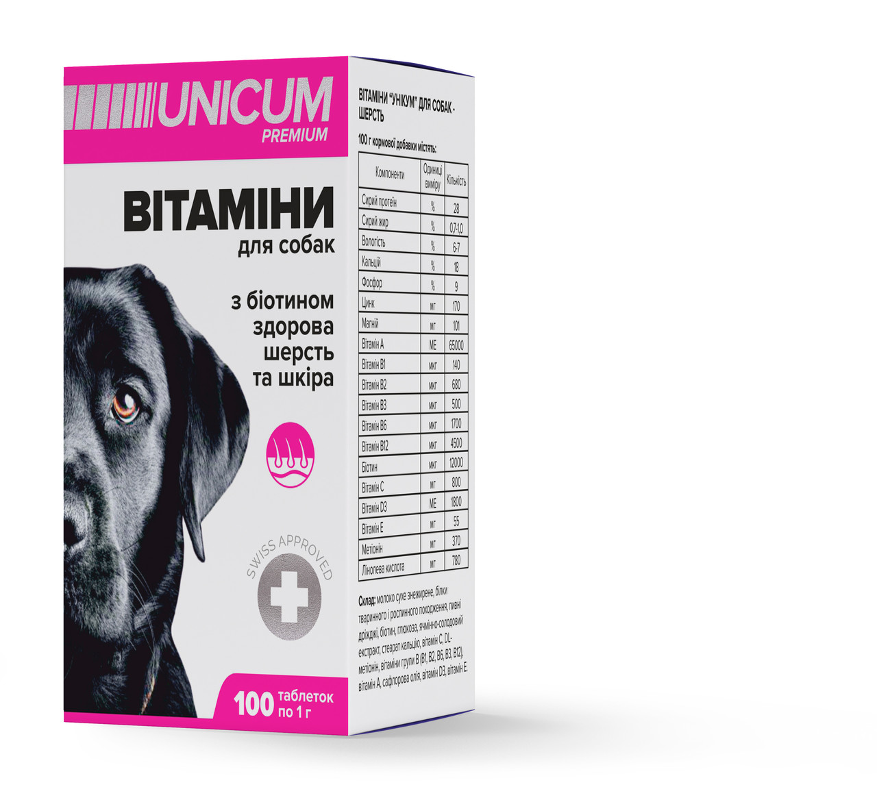Вітаміни UNICUM Premium для собак з біотином для здорової вовни і шкіри