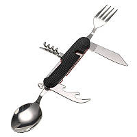 Туристичний набір скадной (мультитул) 6 в 1 (ложка, виделка, ніж, відкривачка, штопор) Black