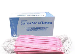 Маска медична захисна, одноразова, нест. 3-шарова, рожева,Safe+Mask