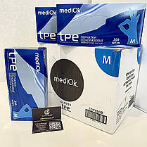 Рукавички Одноразові Tpe (Thermoplastik Elastomer)"М" (200 ШТ.) MediOk, Блакитного кольору, фото 3