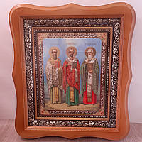 Ікона Василь, Григорій та Іоанн святих, лик 15х18 см, у світлому дерев'яному кіоті