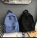 Рюкзак міський молодіжний із щільного зносостійкого полотна з кишенею підлітковий синього кольору, фото 3