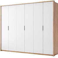 Шафа двостулкова в спальню, у передпокій 6-дверний без дзеркал Asti/Асті Дуб Крафт — Глянець Білий TM Міро Марк