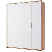 Шафа двостулкова в спальню, у передпокій 4-дверний без дзеркал Asti/Асті Дуб Крафт — Глянець Білий TM Міро Марк