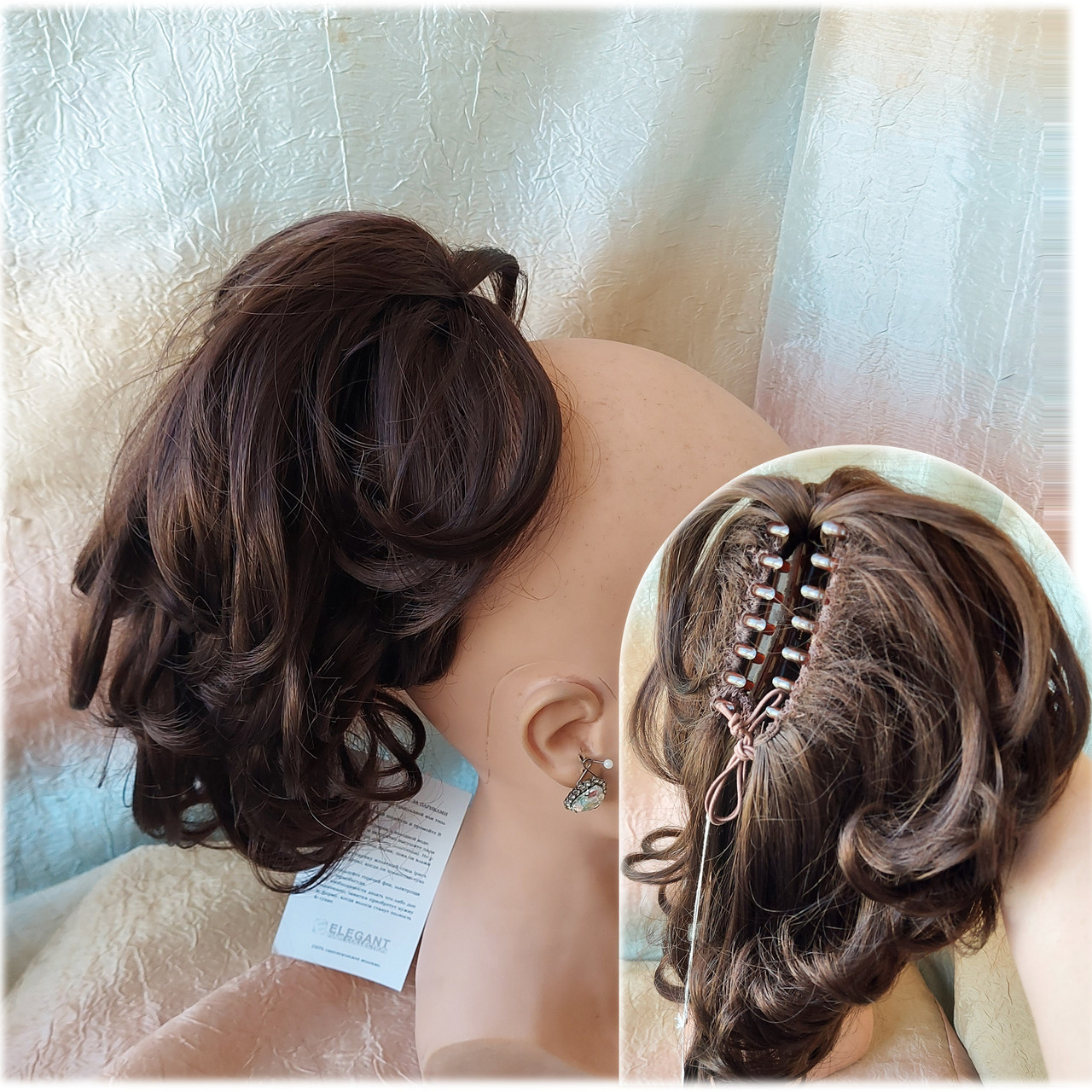 Хвіст шиньон каскад двухсторонній на крабі каштановий AERO-33, фото 1