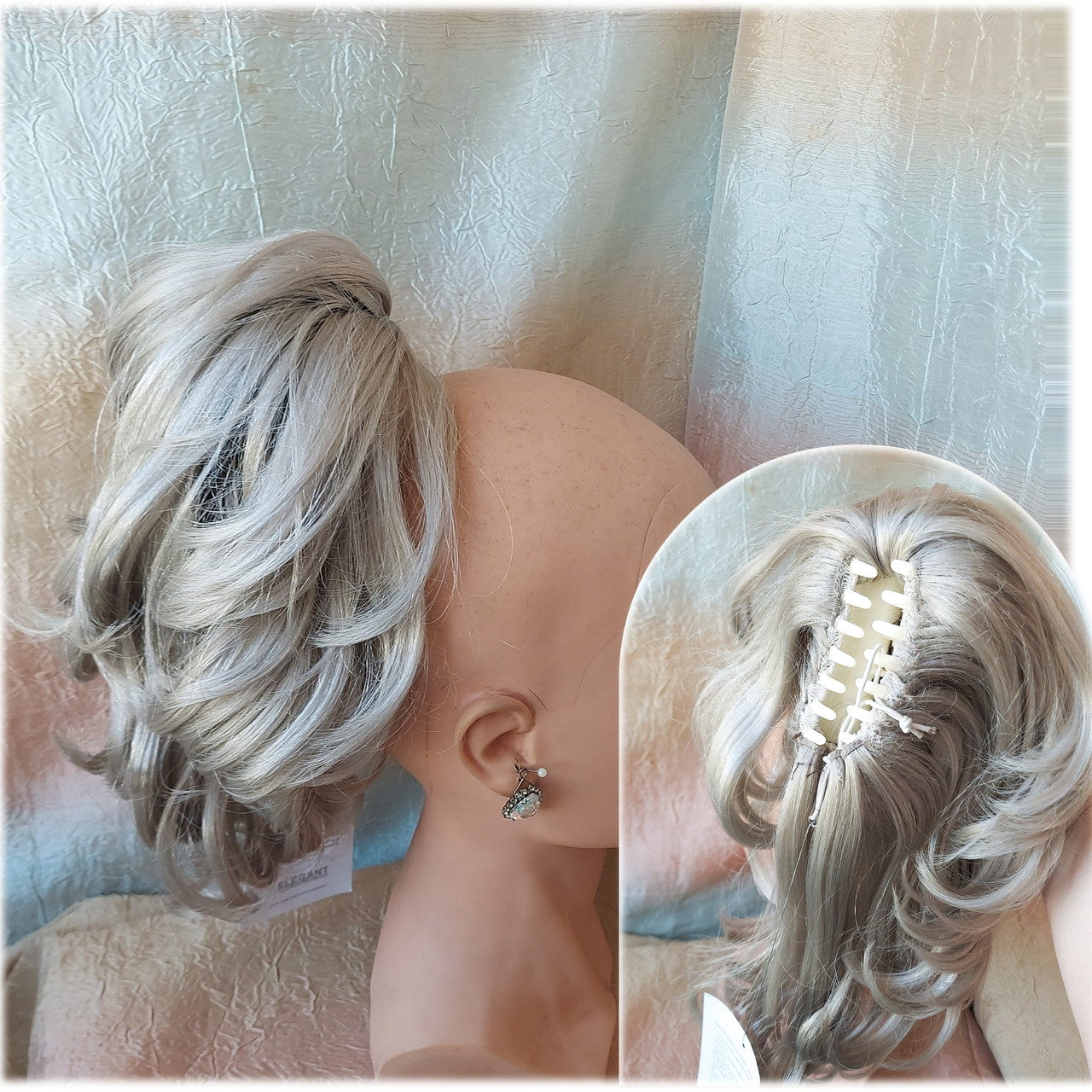 Хвіст-шиньон каскад двухсторонній на крабі сивий AERO-101, фото 1