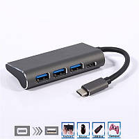 Розгалужувач TypeC на USB 3.0, USB-хаб на3 порти, металевий (TypeC-HUB-3port)