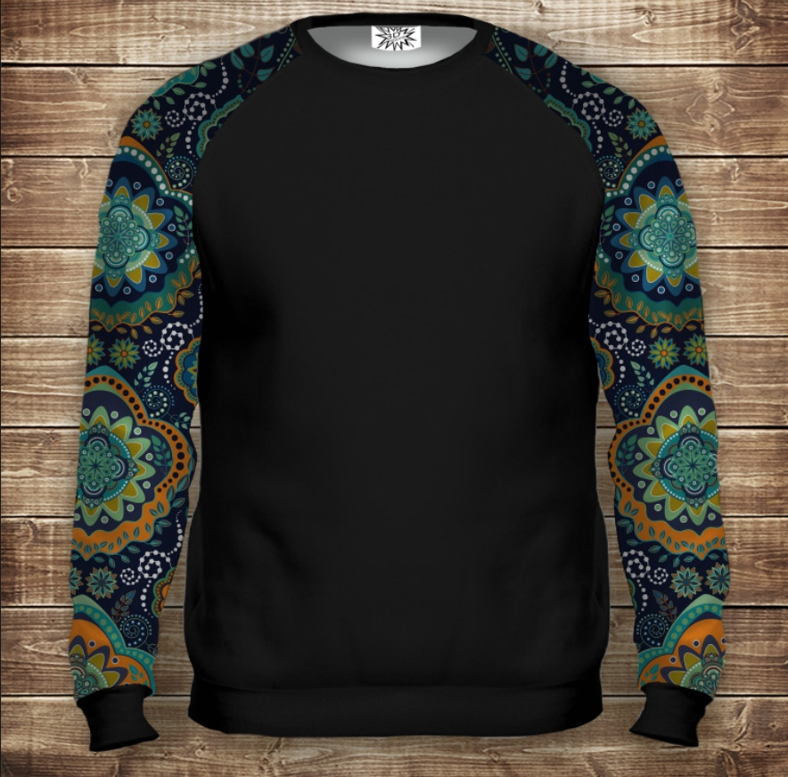 Світшот-реглан з 3D принтом на тему: Індійські орнаменти. Синій тон. Дорослі та Дитячі розміри ВСІ Розміри, фото 1