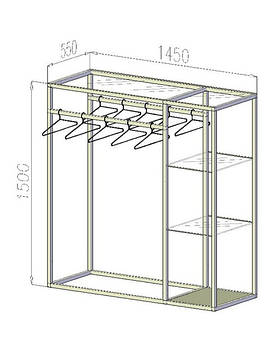 Стійка для одягу з 2 перекладинами і полицями