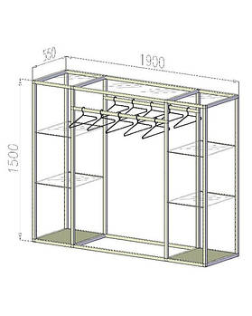 Стійка для одягу з 2 перекладинами і полицями по боках
