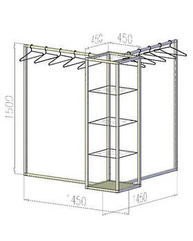 Стійка для одягу з 2 поперечинами кутова