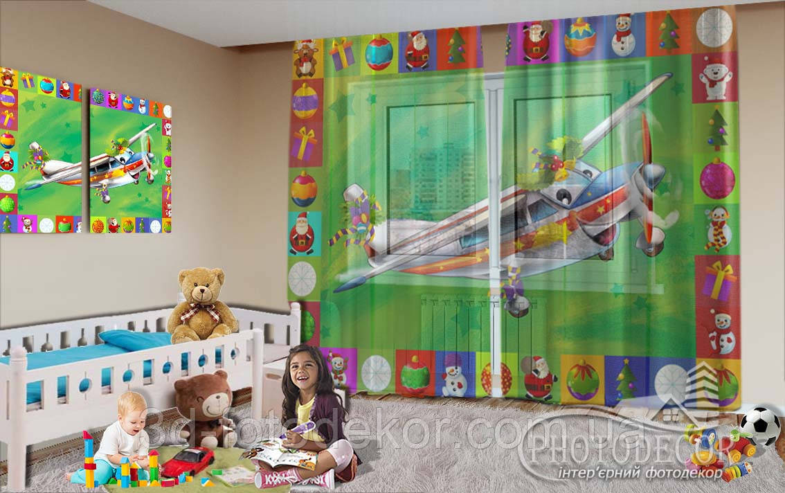 Фото тюль для дітей "Веселий літак" - будь-який розмір. Читаємо опис!, фото 1