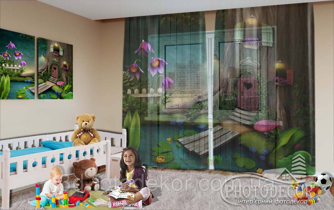 Фото тюль для дітей "Будиночок у лісі" - будь-який розмір. Читаємо опис!, фото 1