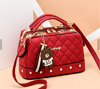 Женска сумочка-чемоданчик через плечо из екокожы премиум красный