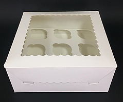 Коробка для 9 кексів 250*250*100 (біла віконечко)
