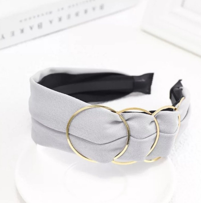 Обруч-чалма для волосся з кільцями. Сірий