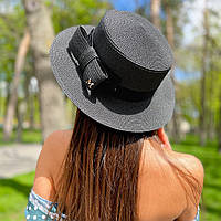Капелюх жіночий літній канотьє з бантом чорний