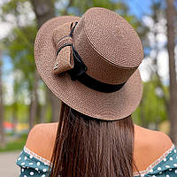 Капелюх жіночий літній канотьє з бантом кава з молоком (мокко)