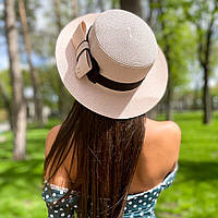 Капелюх жіночий літній канотьє з бантом рожевий (пудра)