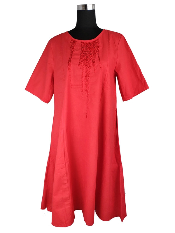 Сукня міді літня бавовна-льон червона C3033-XXL