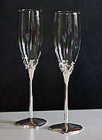 Набор Свадебных бокалов для шампанского(2шт) "Wedding Love" 220мл, стекло+металл