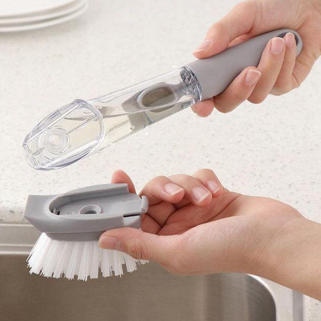 Щетка для чистки посуды CLEANER BRUSH с дозатором (Gray) | Многофункциональная щетка с насадкам - фото 2 - id-p1410448034