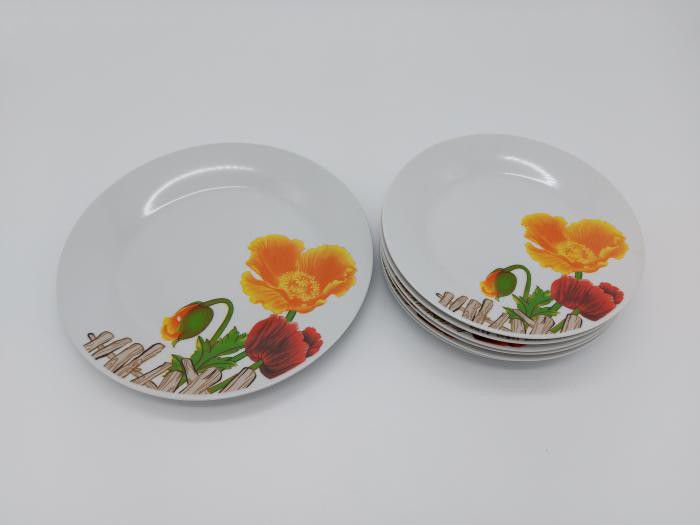 Набор керамической посуды Сервиз столовый керамика Тарелки белые с рисунком Маки для блинов из 7 предметов - фото 2 - id-p438599514