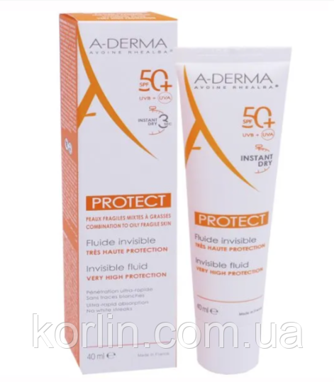 A-Derma Protect Fluide Invisible SPF50+ Сонцезахисний Крем Флюїд Від Сонця СПФ50+ 40 мл Франція Доставка з ЄС