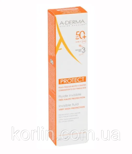 A-Derma Protect Fluide Invisible SPF50+ Солнцезащитный Крем Флюид От Солнца СПФ50+ 40мл Франция Доставка из ЕС - фото 3 - id-p1410452460