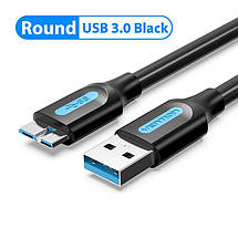 Кабель USB-MicroUSB-B 3.0 Vention PVC Round nickel-plated 5Gbps 0.5m Black (COPBD), фото 4