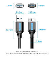 Кабель USB-MicroUSB-B 3.0 Vention PVC Round nickel-plated 5Gbps 3m Black (COPBI), фото 4
