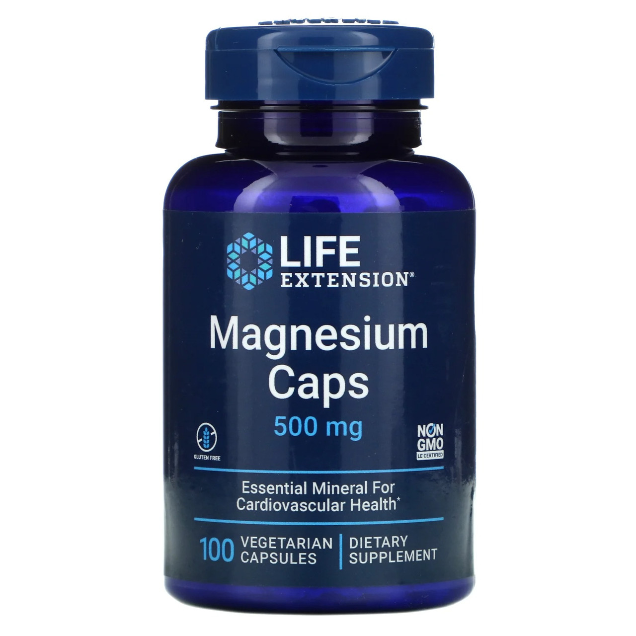 Магній Life Extension Magnesium Caps 500 мг для здоров'я серцево-судинної системи 100 вегетаріанських капсул, фото 1
