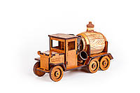 Подарунковий дерев'яний чоловічий настільний міні-бар Вантажівка, сувенір ручної роботи, графин-бочка з кераміки