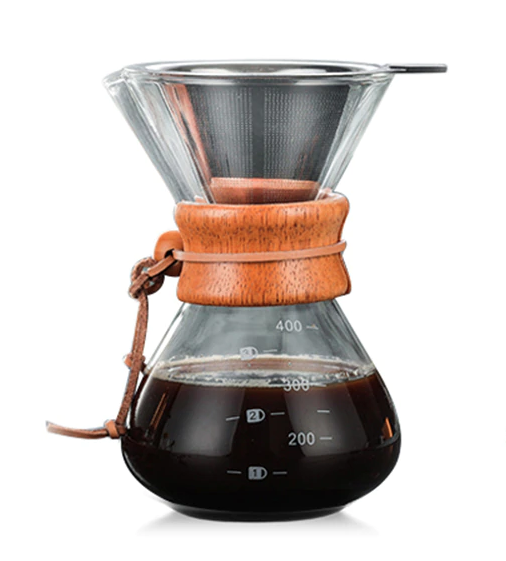 Кемекс для кави з дерев'яними елементами кавник заварник пуровер з металевим багаторазовим фільтром 400 мл, для ручного заварюва, фото 1