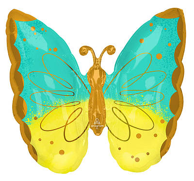 А 25" Butterfly Teal & Yellow Pkg . Куля повітряний метелик — В УП