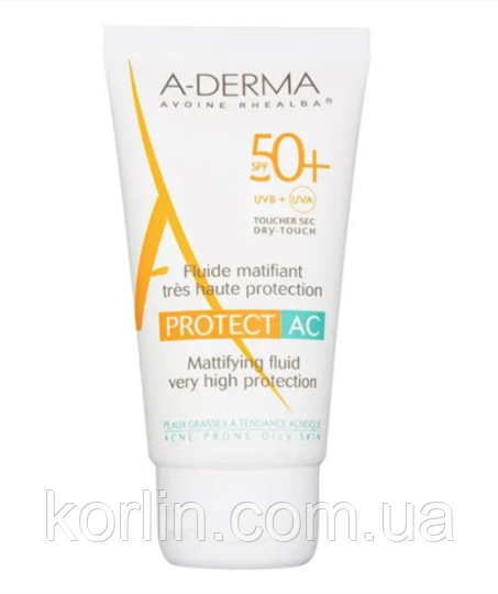 A-Derma Protect AC SPF50 + Сонцезахисний Матувальний Флюїд Крем Для Жирної Кіжі 40 мл Франція Доставка з ЄС