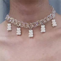 Ожерелье с мишками белыми - длина 30см (+9см), смола, цинковый сплав, пластик